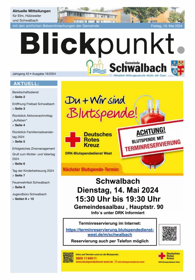 Titelblatt Blickpunkt Schwalbach Ausgabe: 19/2024