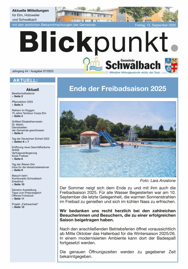 Titelblatt Blickpunkt Schwalbach Ausgabe: 18/2024