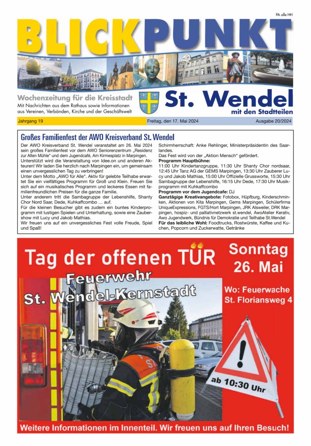 Titelblatt Blickpunkt St. Wendel Ausgabe: 20/2024