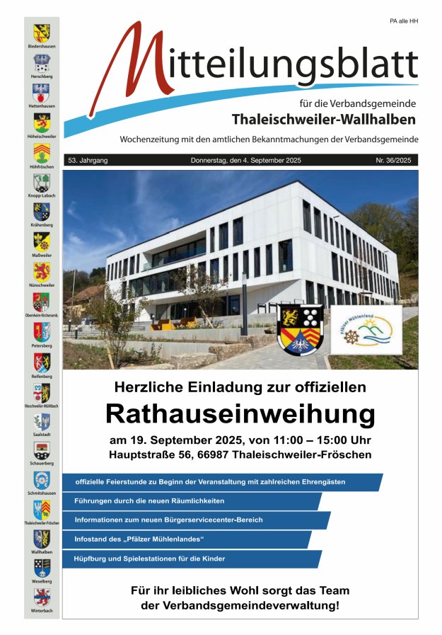 Titelblatt Mitteilungsblatt VG Thaleischweiler-Wallhalben Ausgabe: 18/2024