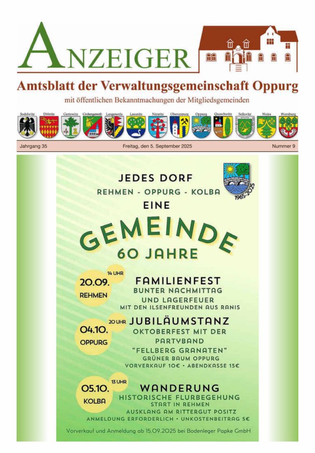 Titelblatt Oppurger Anzeiger