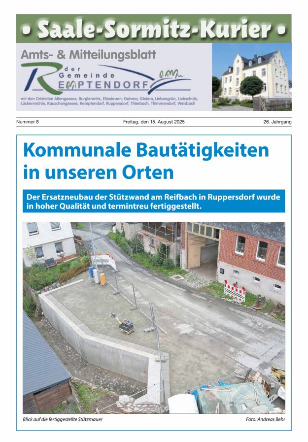 Titelblatt Saale-Sormitz-Kurier Amts- und Mitteilungsblatt der Gemeinde Remptendorf