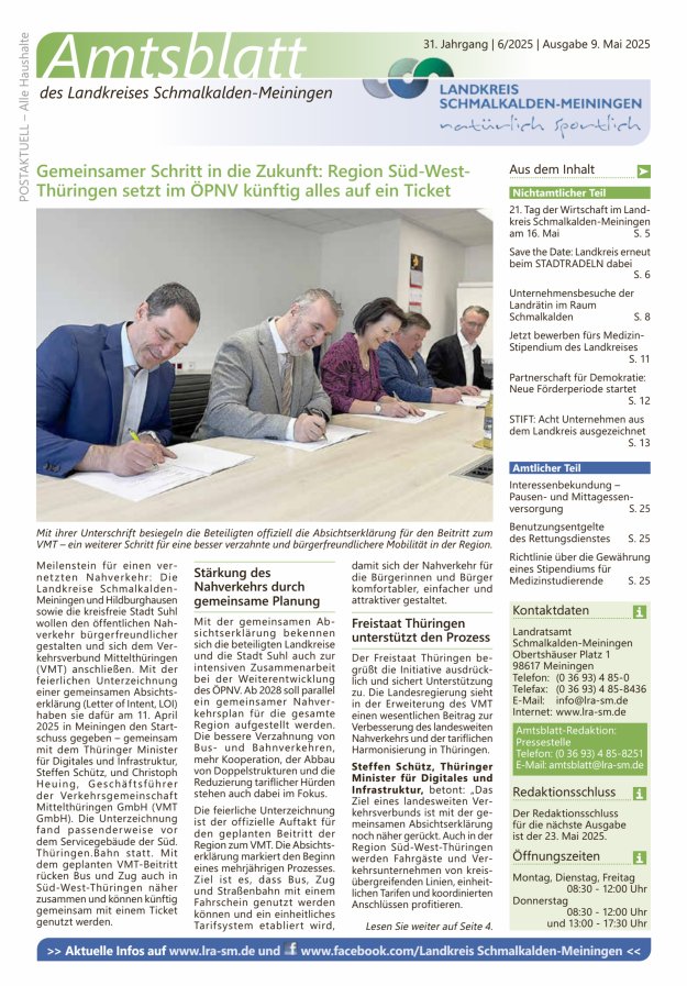 Titelblatt Amtsblatt des Landkreises Schmalkalden-Meiningen