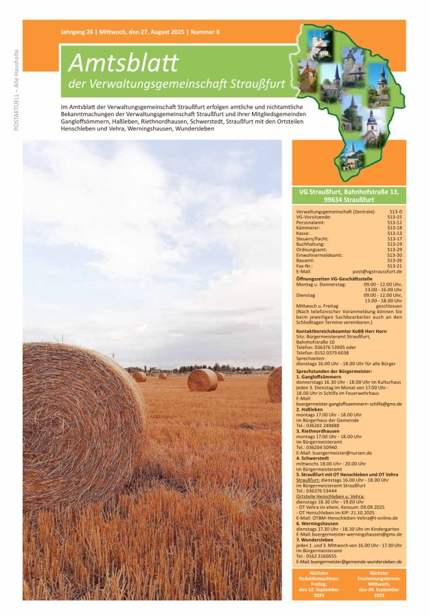 Titelblatt Amtsblatt der Verwaltungsgemeinschaft Straußfurt