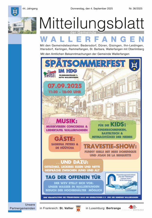 Titelblatt Mitteilungsblatt Gemeinde Wallerfangen Ausgabe: 20/2024