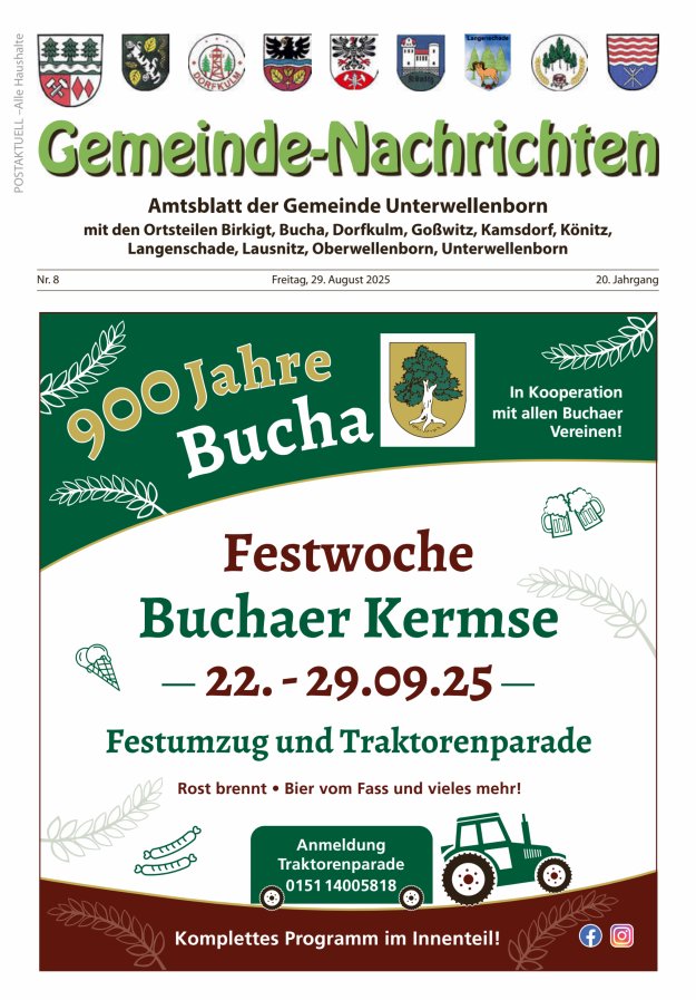 Titelblatt Gemeinde-Nachrichten Unterwellenborn