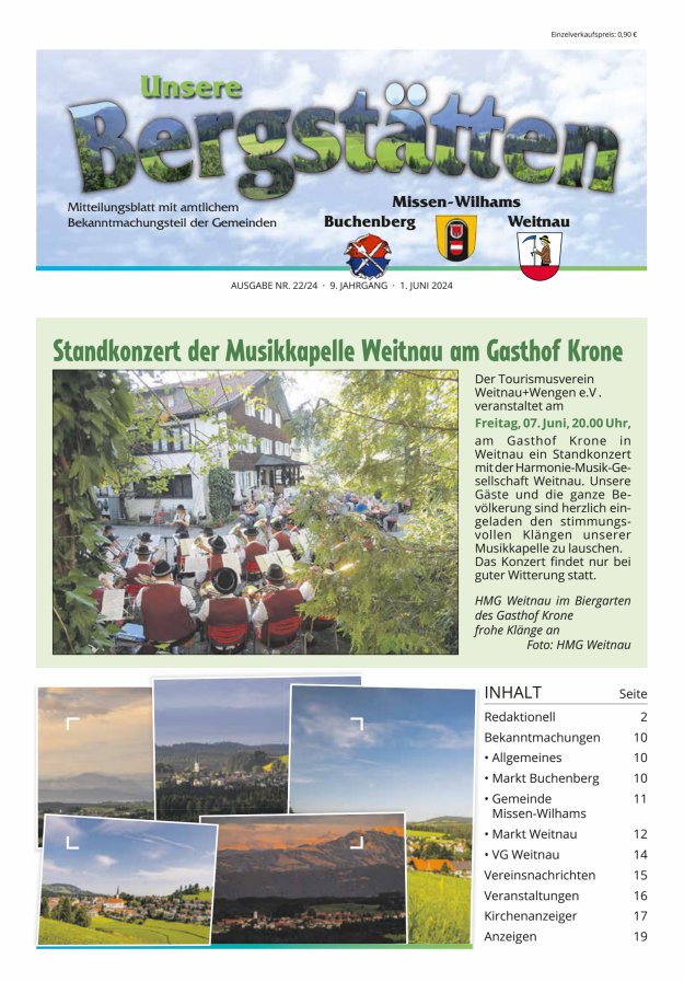 Titelblatt Unsere Bergstätten. Mitteilungsblatt mit amtlichem Bekanntmachungsteil Ausgabe: 20/2024