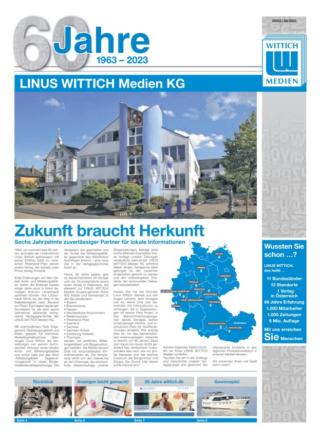 Titelblatt 60 Jahre LINUS WITTICH Medien - Kreis Ahrweiler