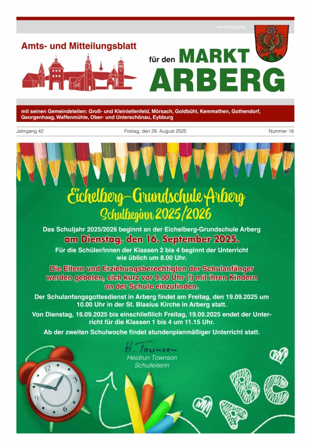 Titelblatt Amts- und Mitteilungsblatt für den Markt Arberg