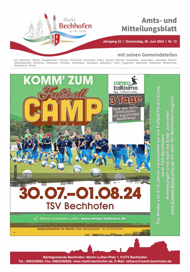 Titelblatt Amts- und Mitteilungsblatt für den Markt Bechhofen Ausgabe: 10/2024