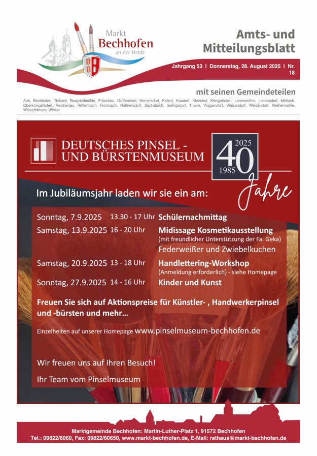 Titelblatt Amts- und Mitteilungsblatt für den Markt Bechhofen