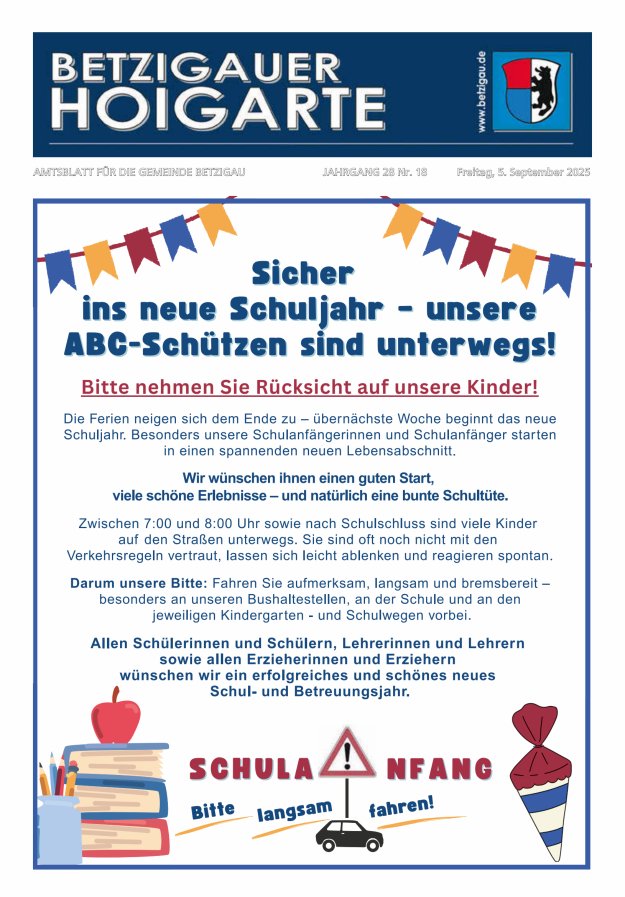 Titelblatt Betzigauer Hoigarte. Amtsblatt der Gemeinde Betzigau Ausgabe: 10/2024