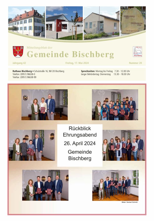 Titelblatt Mitteilungsblatt der Gemeinde Bischberg Ausgabe: 20/2024
