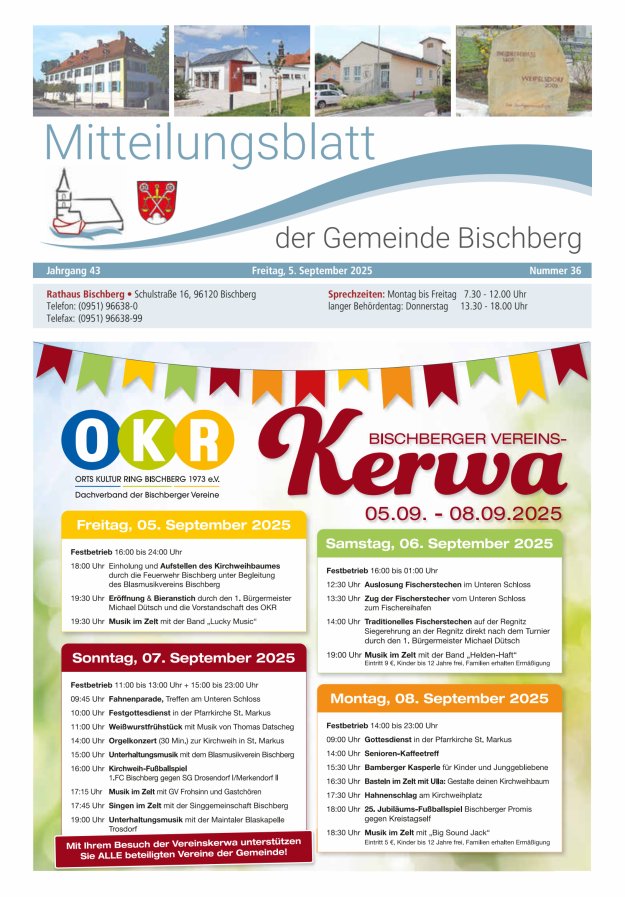 Titelblatt Mitteilungsblatt der Gemeinde Bischberg Ausgabe: 17/2024