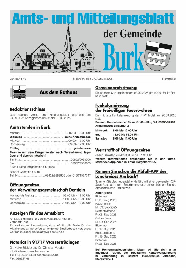 Titelblatt Amts- und Mitteilungsblatt der Gemeinde Burk Ausgabe: 05/2024