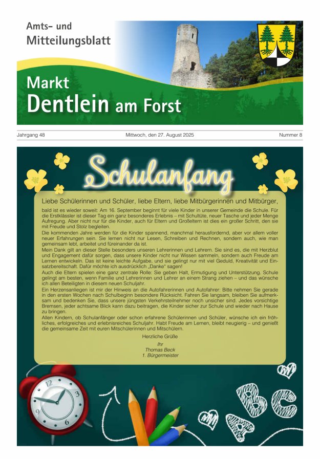 Titelblatt Amts- und Mitteilungsblatt Markt Dentlein am Forst