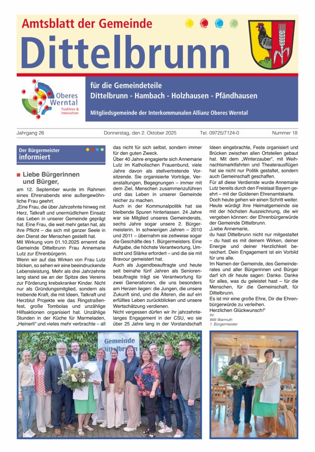 Titelblatt Amtsblatt der Gemeinde Dittelbrunn Ausgabe: 11/2024