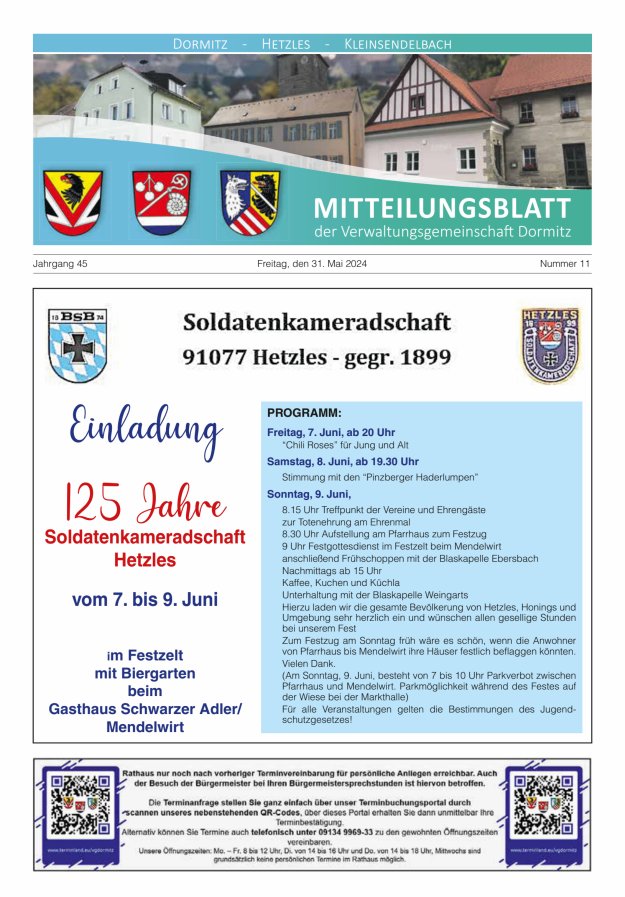 Titelblatt Mitteilungsblatt für die VG Dormitz Ausgabe: 09/2024