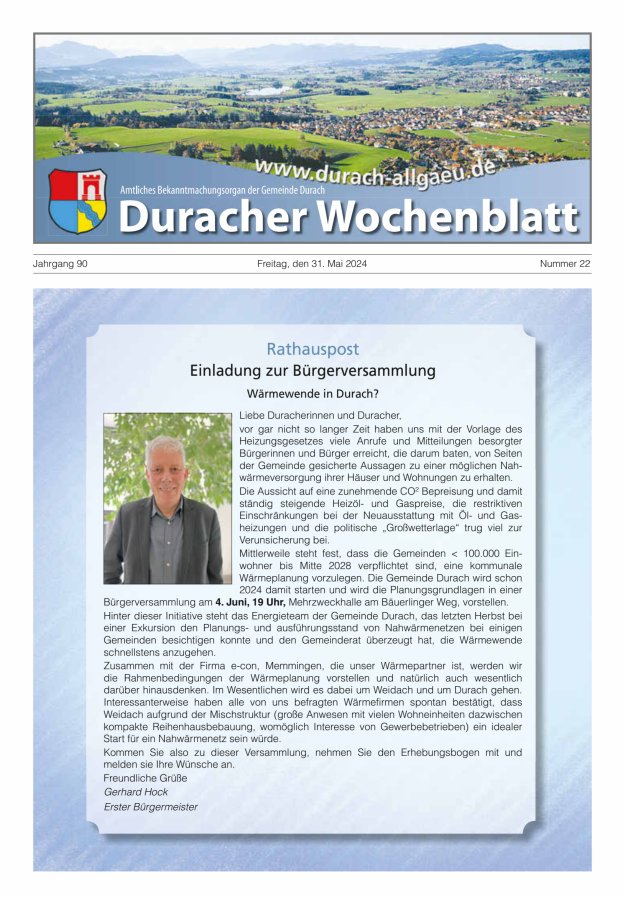 Titelblatt Duracher Wochenblatt Ausgabe: 21/2024
