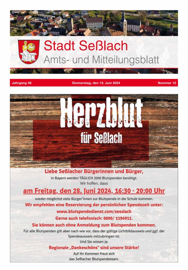 Titelblatt Amts- und Mitteilungsblatt Stadt Seßlach Ausgabe: 10/2024