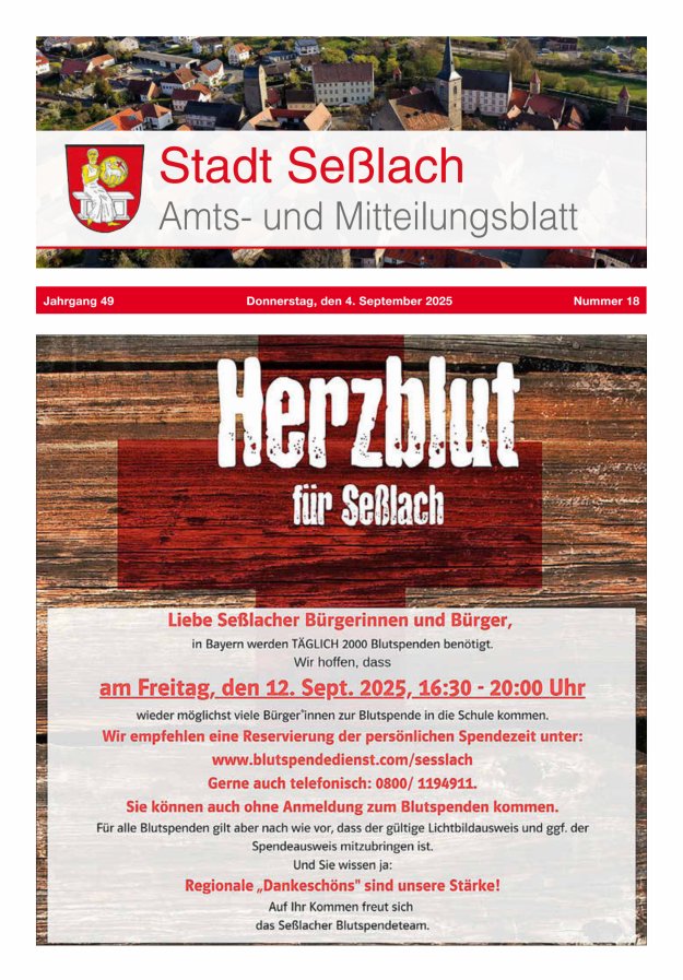 Titelblatt Amts- und Mitteilungsblatt Stadt Seßlach