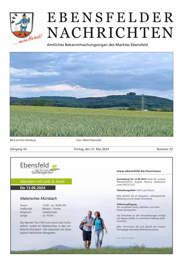 Titelblatt Ebensfelder Nachrichten Ausgabe: 18/2024