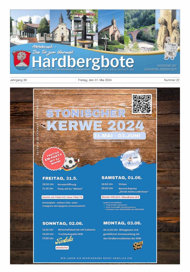 Titelblatt Hardbergbote - Mitteilungsblatt der Gemeinde Abtsteinach Ausgabe: 21/2024