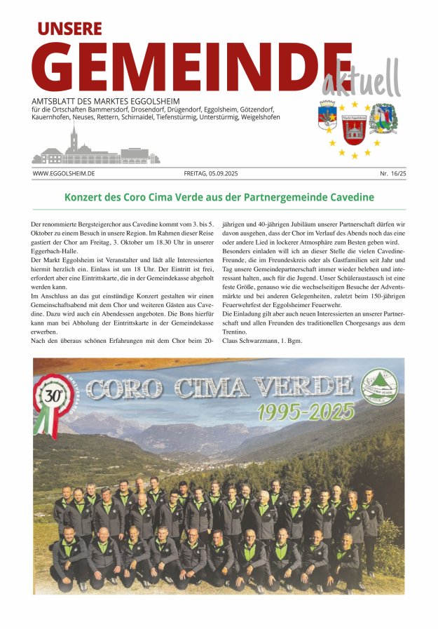 Titelblatt Unsere Gemeinde aktuell - Amtsblatt des Marktes Eggolsheim