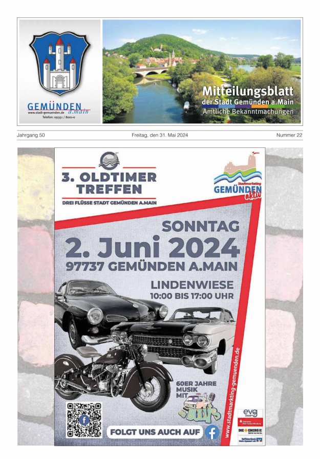 Titelblatt Mitteilungsblatt der Stadt Gemünden am Main Ausgabe: 20/2024