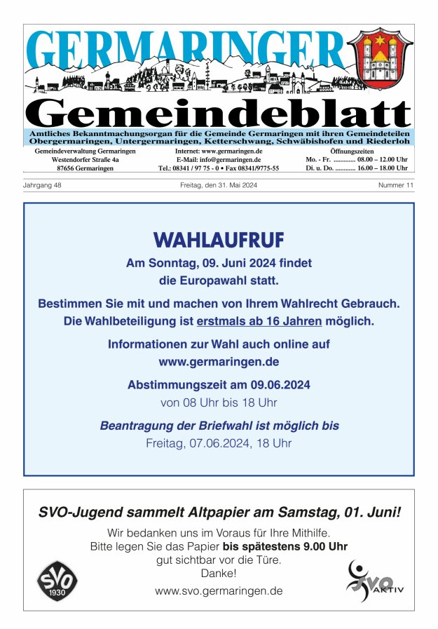 Titelblatt Germaringer Gemeindeblatt Ausgabe: 10/2024