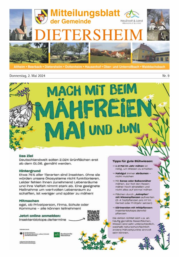 Titelblatt Mitteilungsblatt der Gemeinde Dietersheim Ausgabe: 11/2024