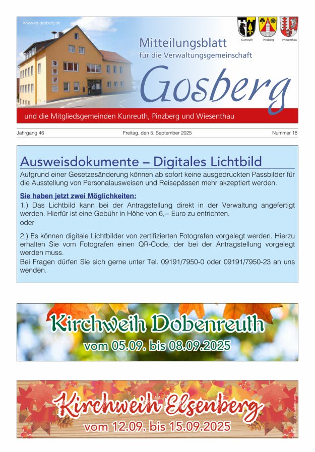 Titelblatt Mitteilungsblatt für die Verwaltungsgemeinschaft Gosberg