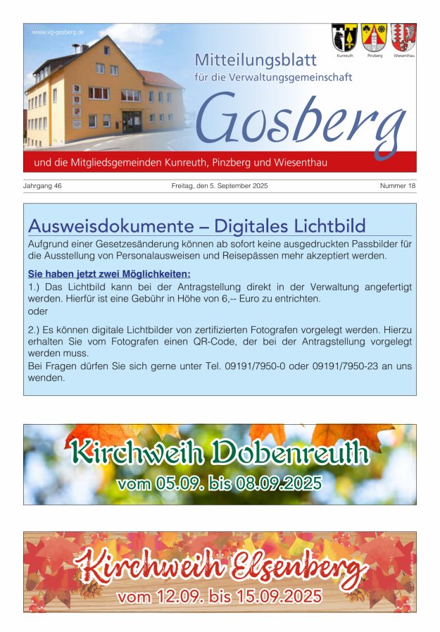 Titelblatt Mitteilungsblatt für die Verwaltungsgemeinschaft Gosberg Ausgabe: 10/2024