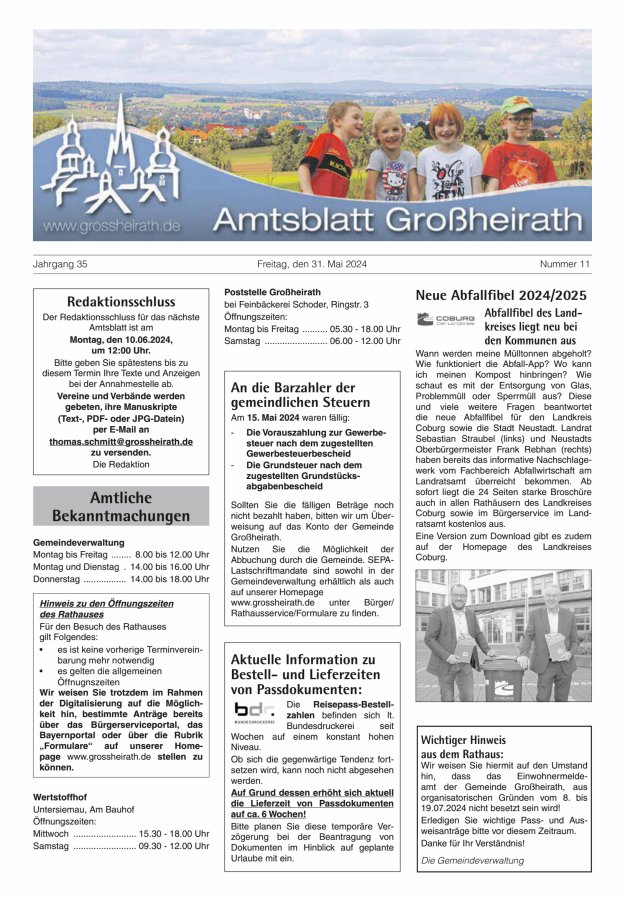 Titelblatt Amtsblatt Großheirath Ausgabe: 09/2024