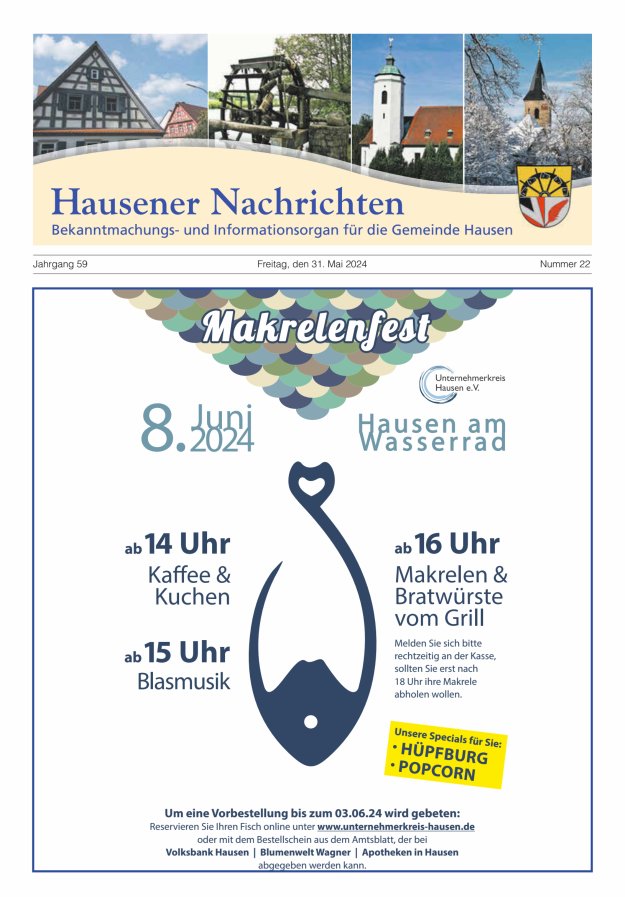 Titelblatt Hausener Nachrichten Ausgabe: 20/2024
