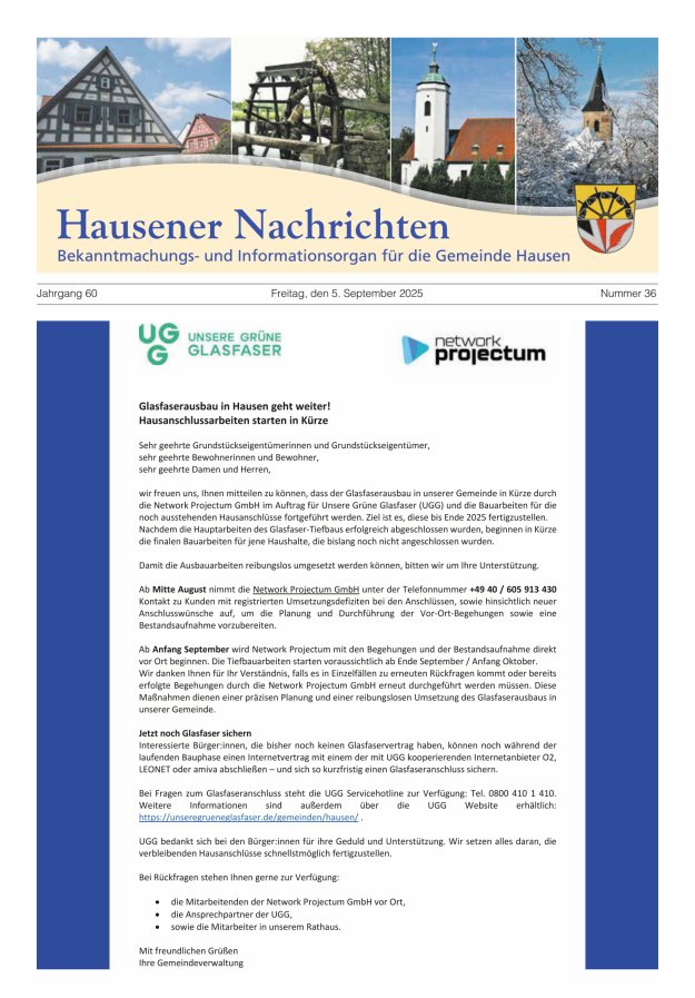 Titelblatt Hausener Nachrichten