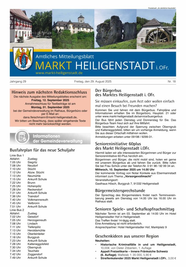 Titelblatt Mitteilungsblatt Markt Heiligenstadt i. OFr. Ausgabe: 05/2024