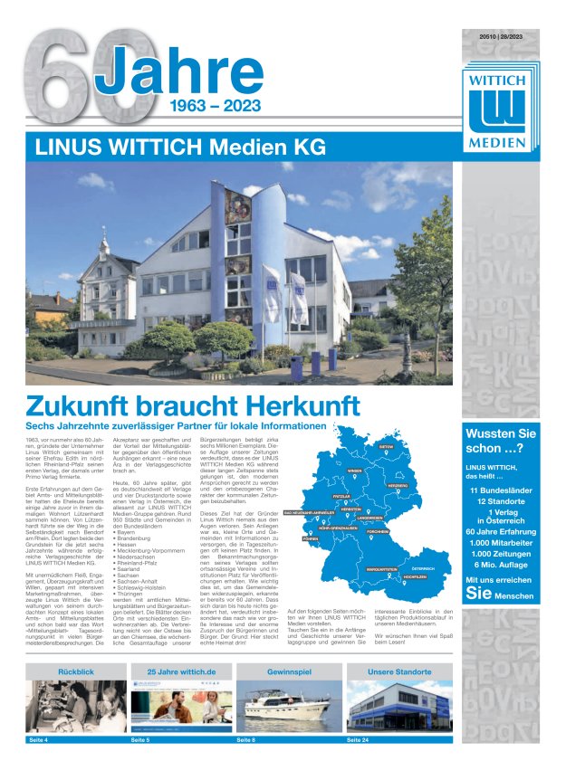 Titelblatt 60 Jahre LINUS WITTICH Medien - Kreis Westerwald