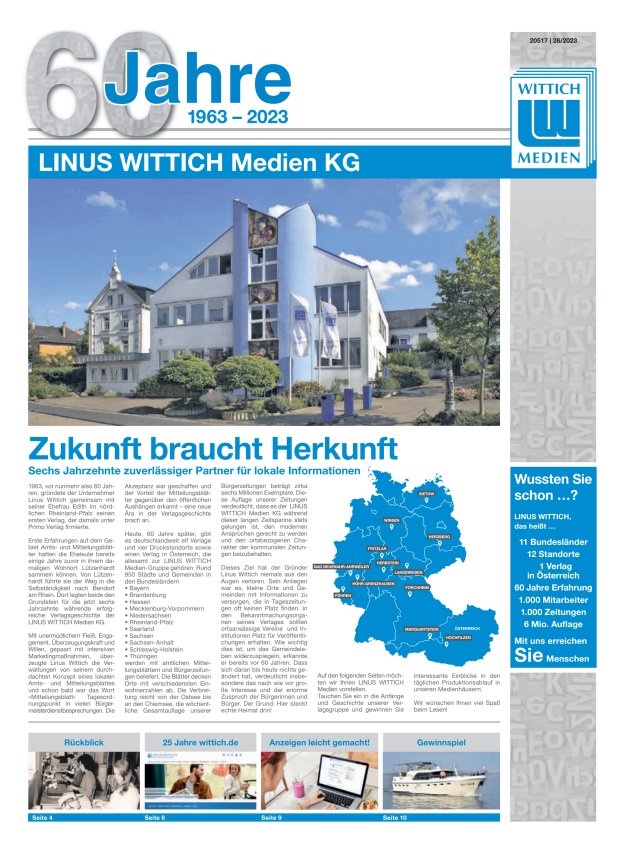Titelblatt 60 Jahre LINUS WITTICH Medien - Limburg und Taunus