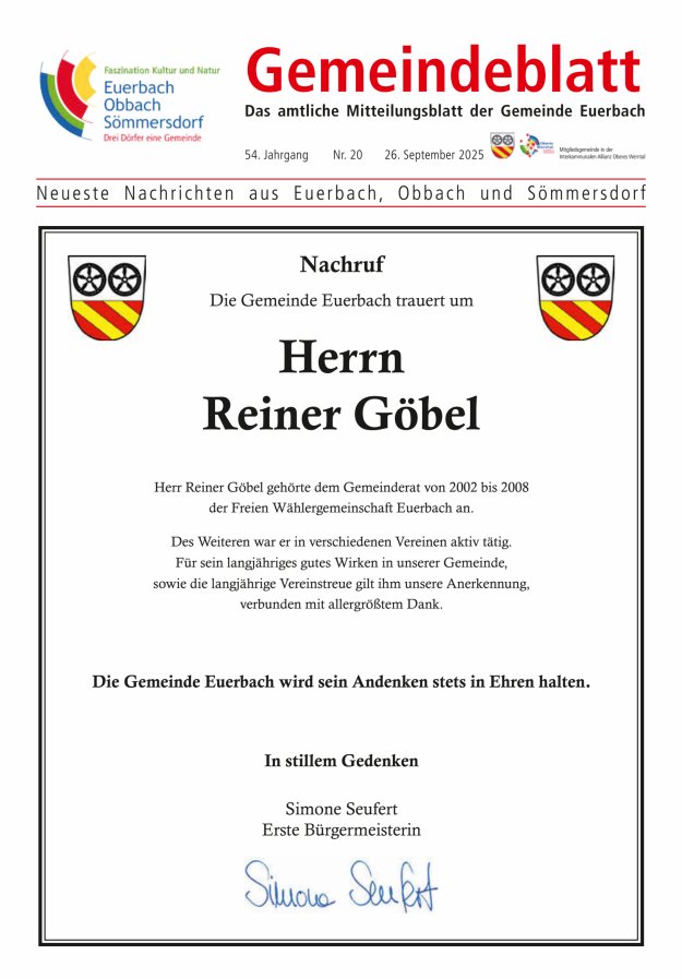 Titelblatt Gemeindeblatt der Gemeinde Euerbach