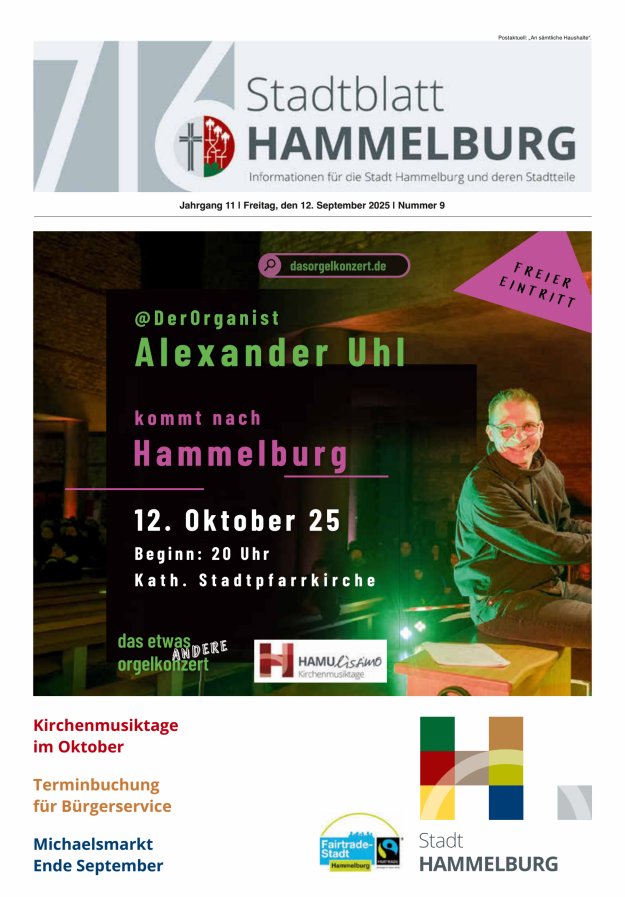 Titelblatt Stadtblatt. Informationen für die St. Hammelburg u. deren OT Ausgabe: 05/2024