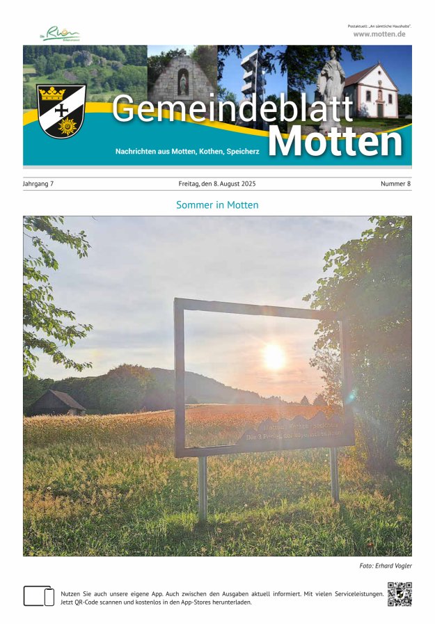 Titelblatt Gemeindeblatt Motten Nachrichten aus Motten Kothen Speicherz