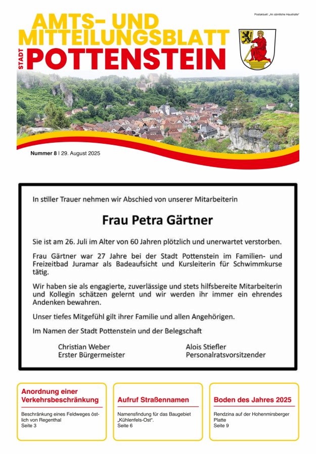 Titelblatt Amts- und Mitteilungsblatt der Stadt Pottenstein