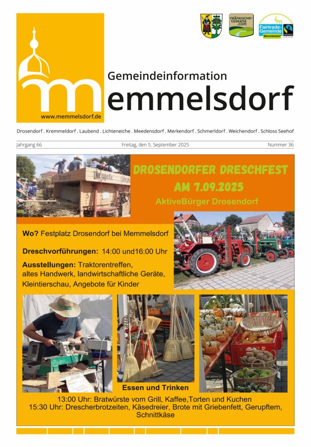 Titelblatt Mitteilungsblatt der Gemeinde Memmelsdorf Ausgabe: 18/2024