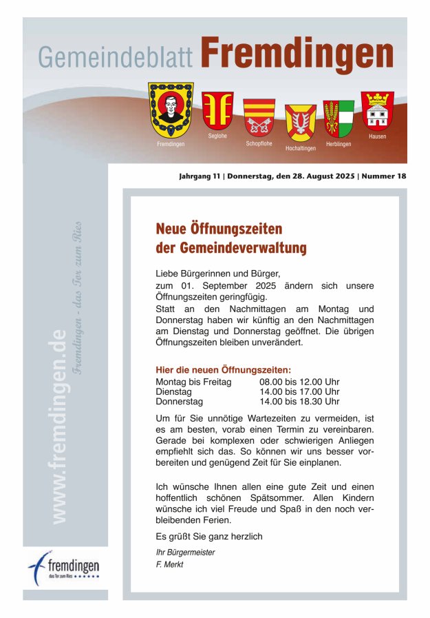 Titelblatt Fremdinger Nachrichten