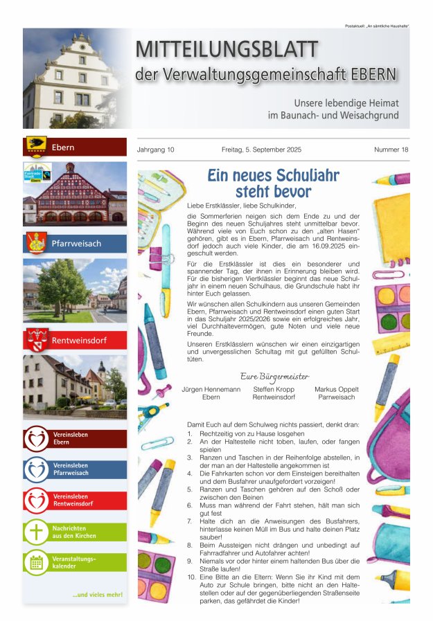 Titelblatt Mitteilungsblatt der Verwaltungsgemeinschaft Ebern