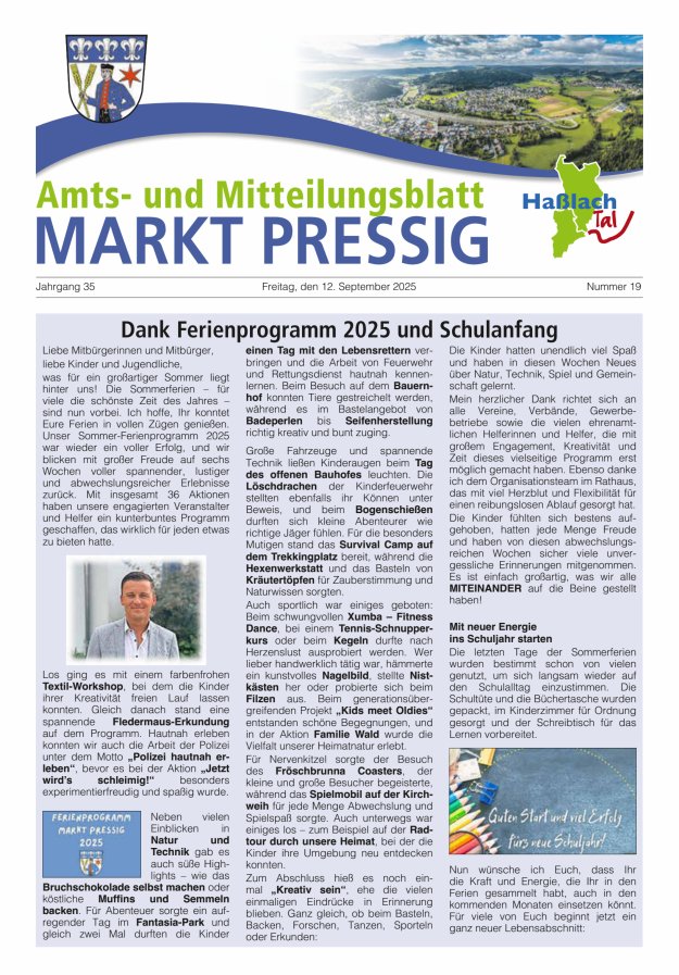 Titelblatt Amtsblatt für den Markt Pressig mit den Gemeindeteilen