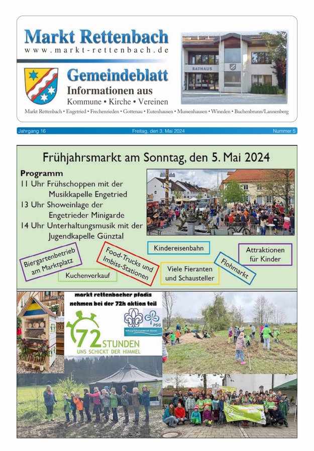 Titelblatt Gemeindeblatt Markt Rettenbach. Informationen aus Kommune, Kirche, Vereinen Ausgabe: 05/2024