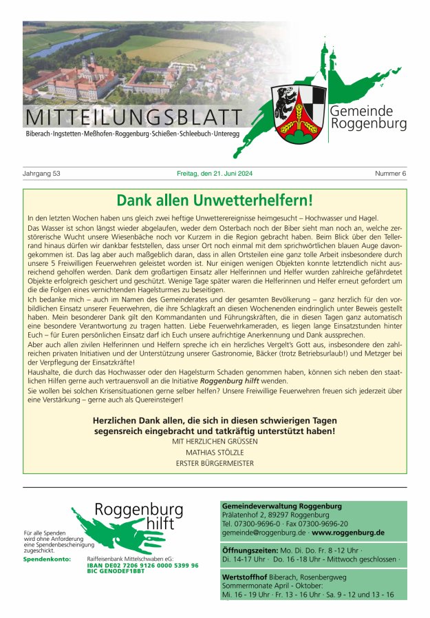 Titelblatt Gemeinde Roggenburg - Mitteilungsblatt Ausgabe: 05/2024