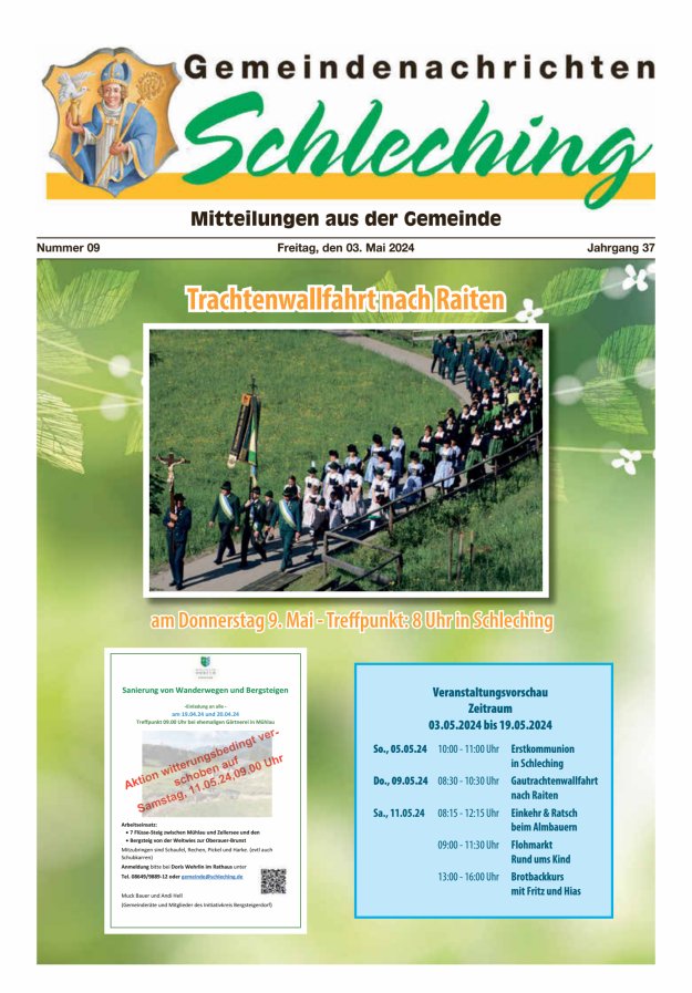 Titelblatt Gemeindenachrichten Schleching Ausgabe: 08/2024